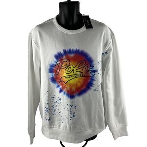 $198 Polo Ralph Lauren Tie Dye Logo Crewneck Sweatshirt Pullover Size Large New